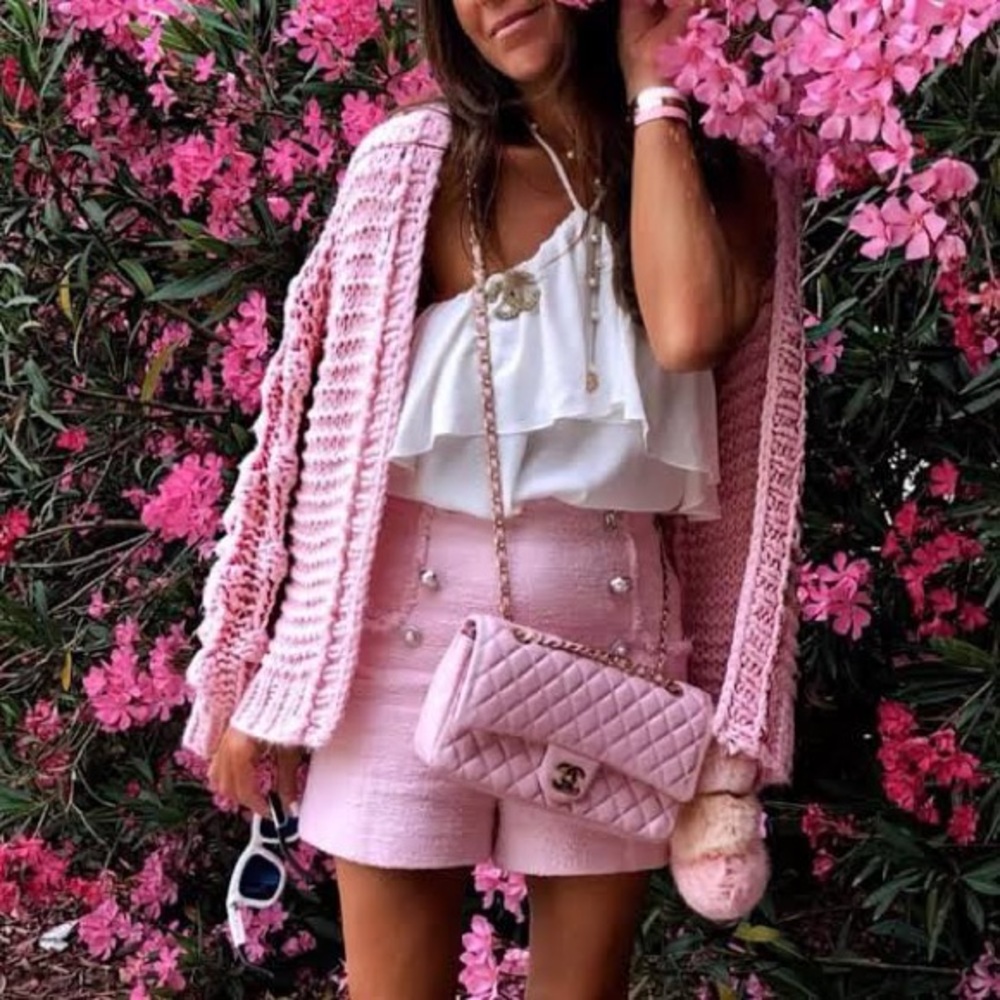 Zara Rare Pink Tweed Shorts with Silver Buttons L - Picture 3 of 11